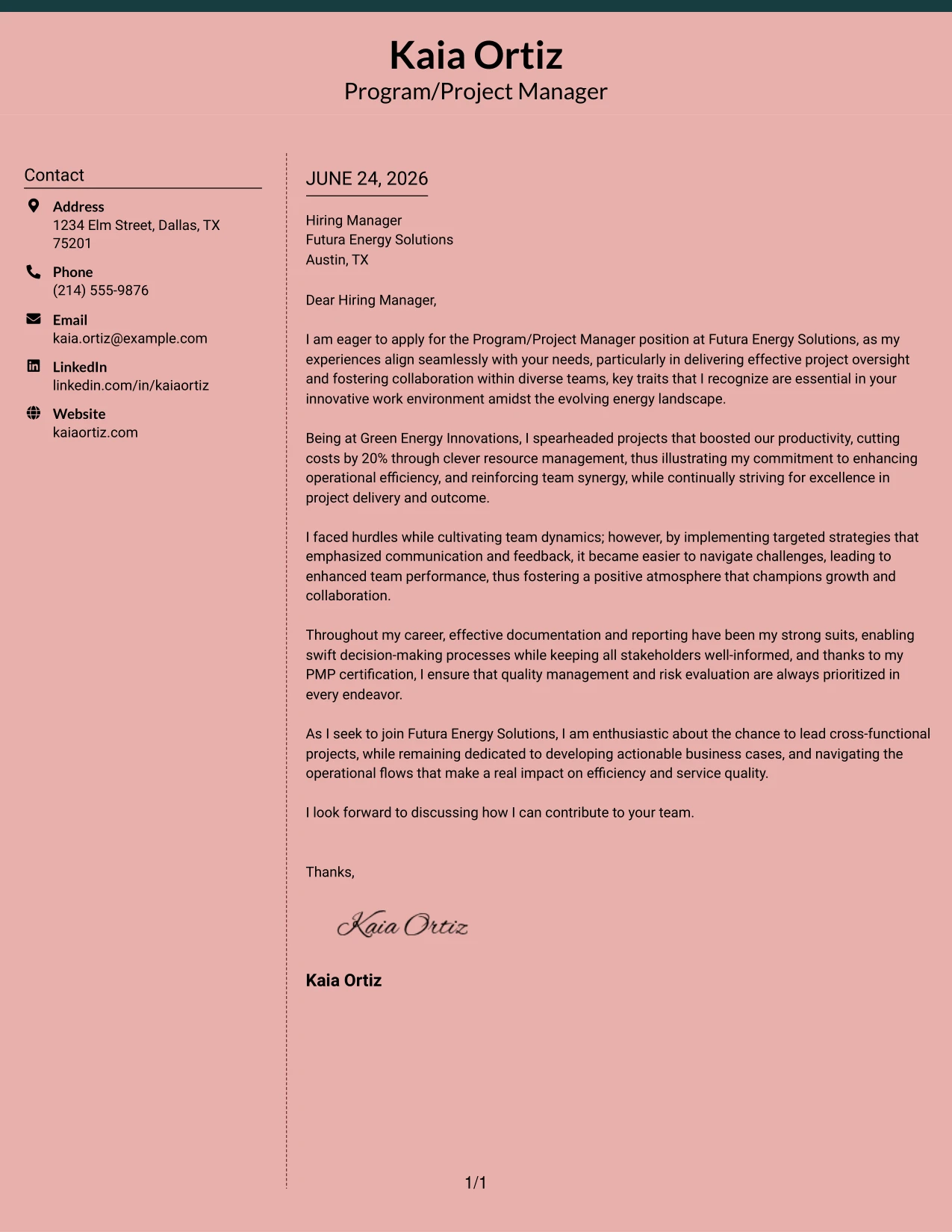 Resume Example Page 1