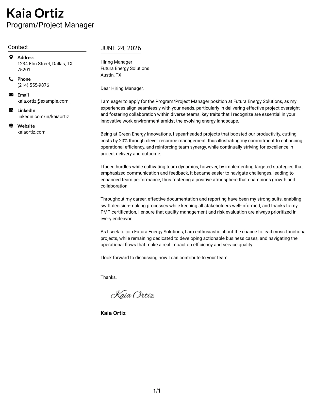 Resume Example Page 1