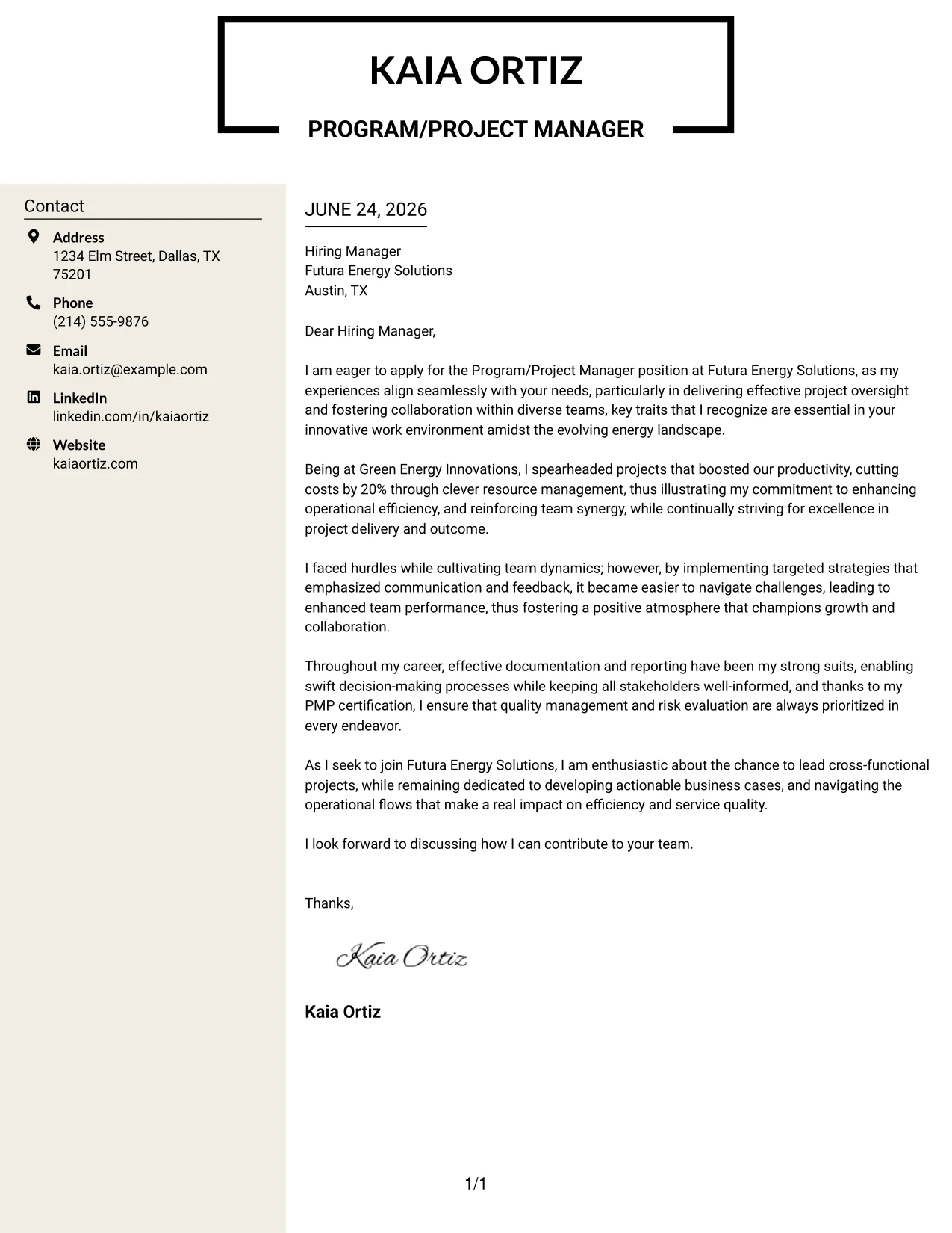 Resume Example Page 1