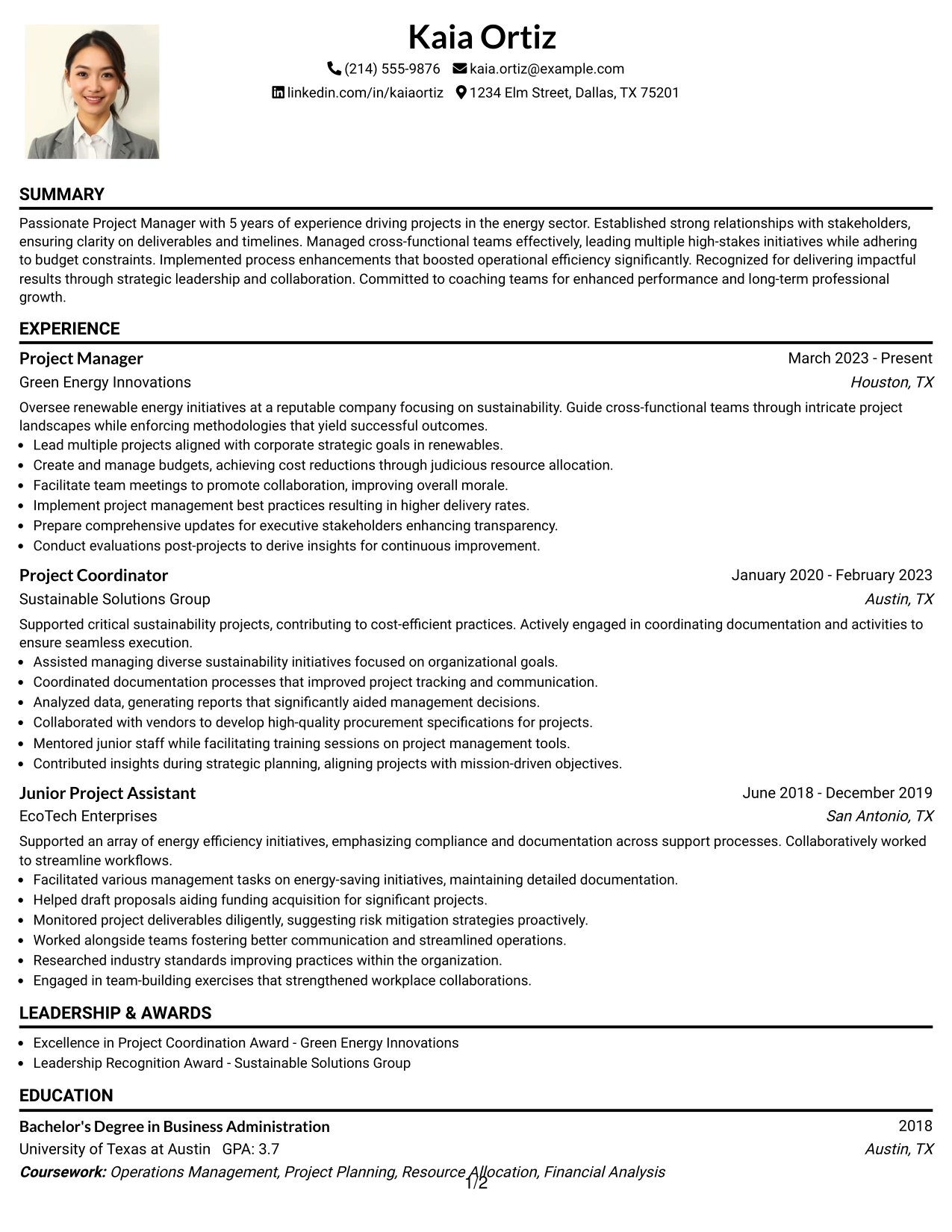 Resume Example Page 1