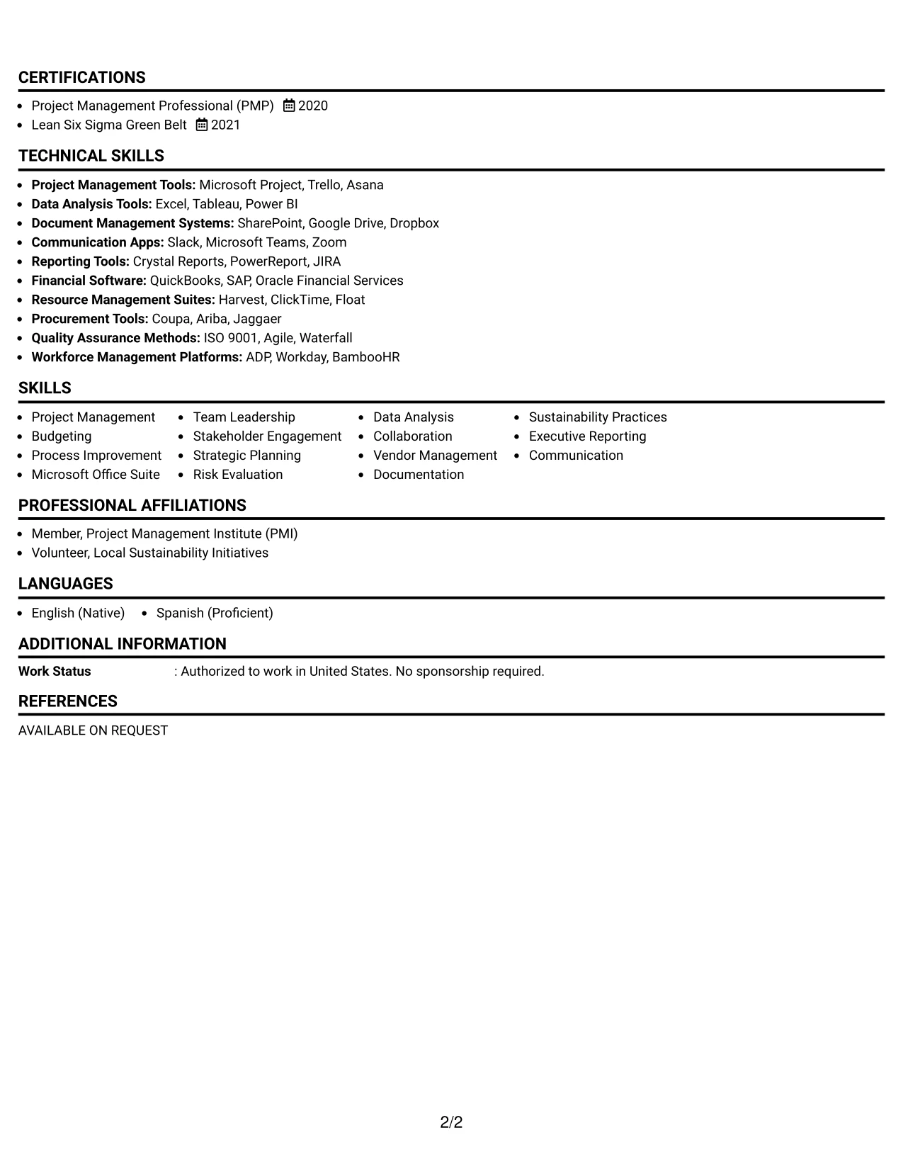 Resume Example Page 2