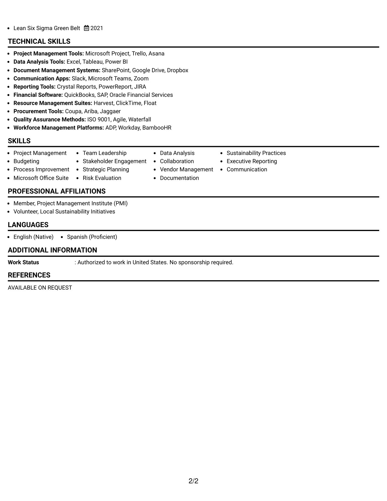 Resume Example Page 2