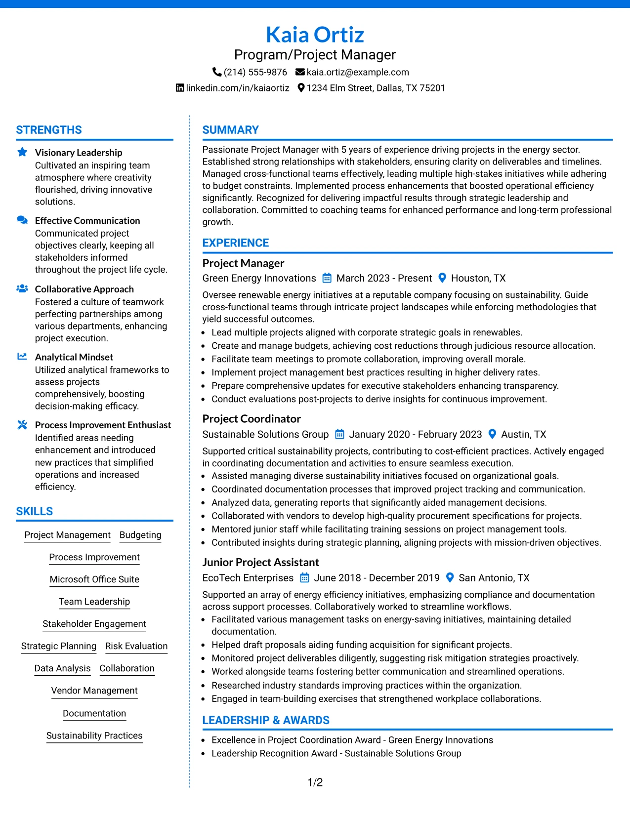 Resume Example Page 1