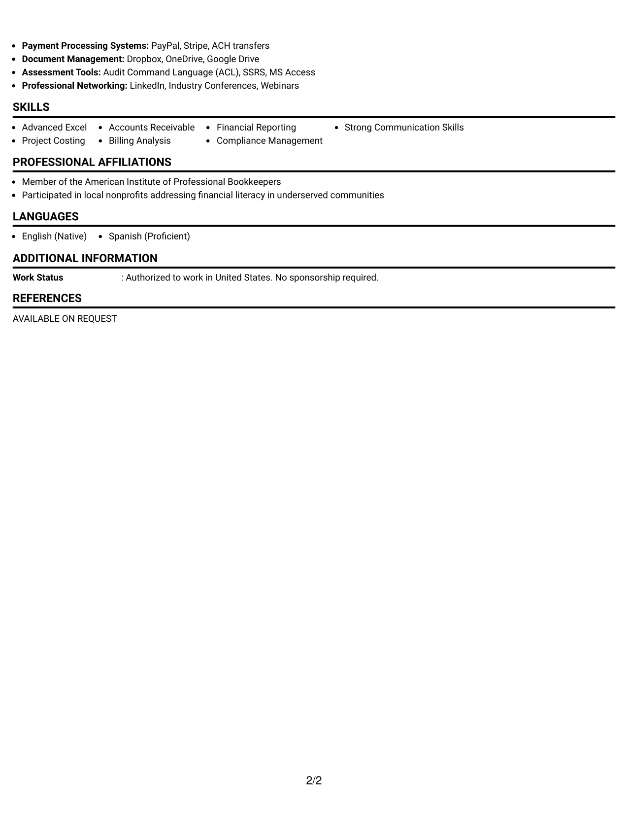 Resume Example Page 2