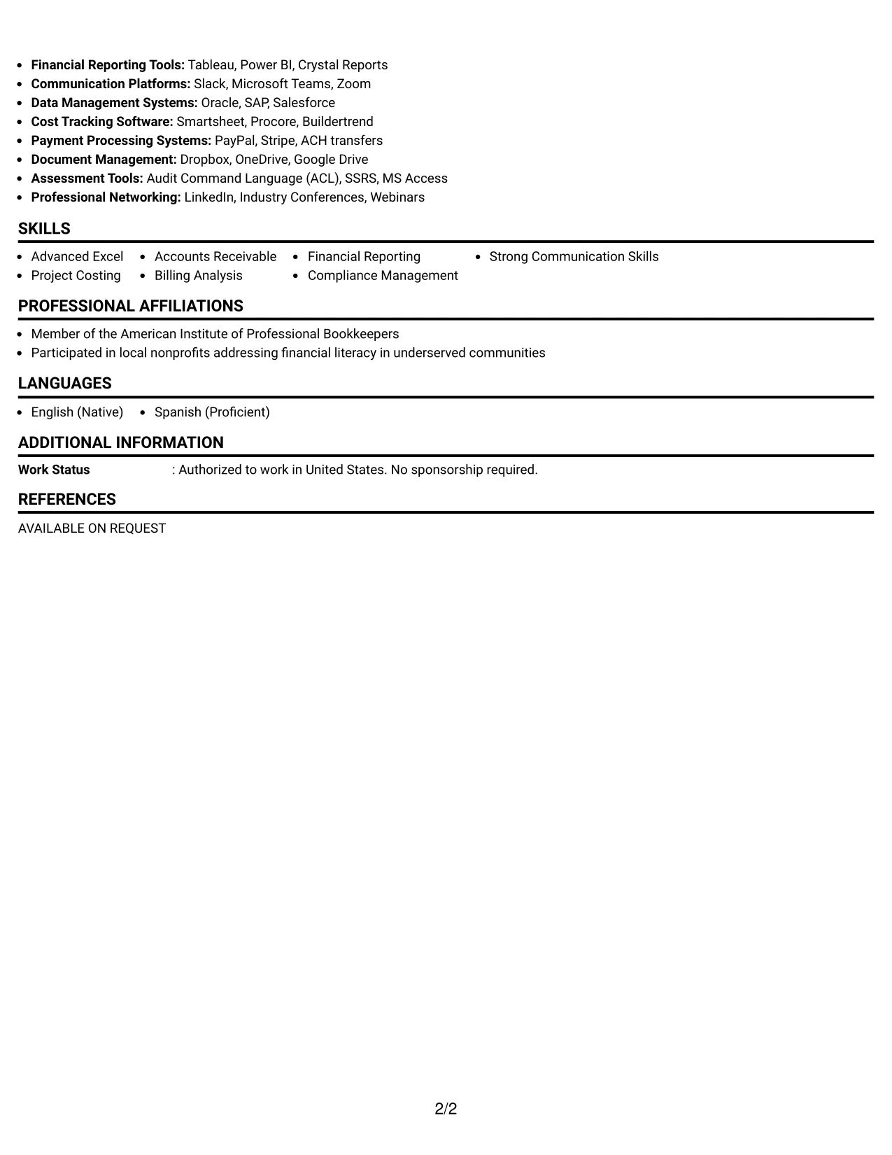 Resume Example Page 2