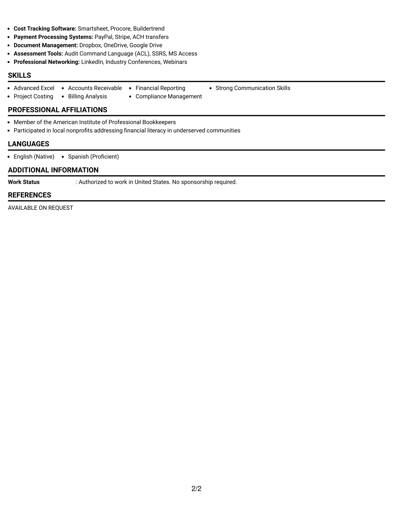 Resume Example Page 2