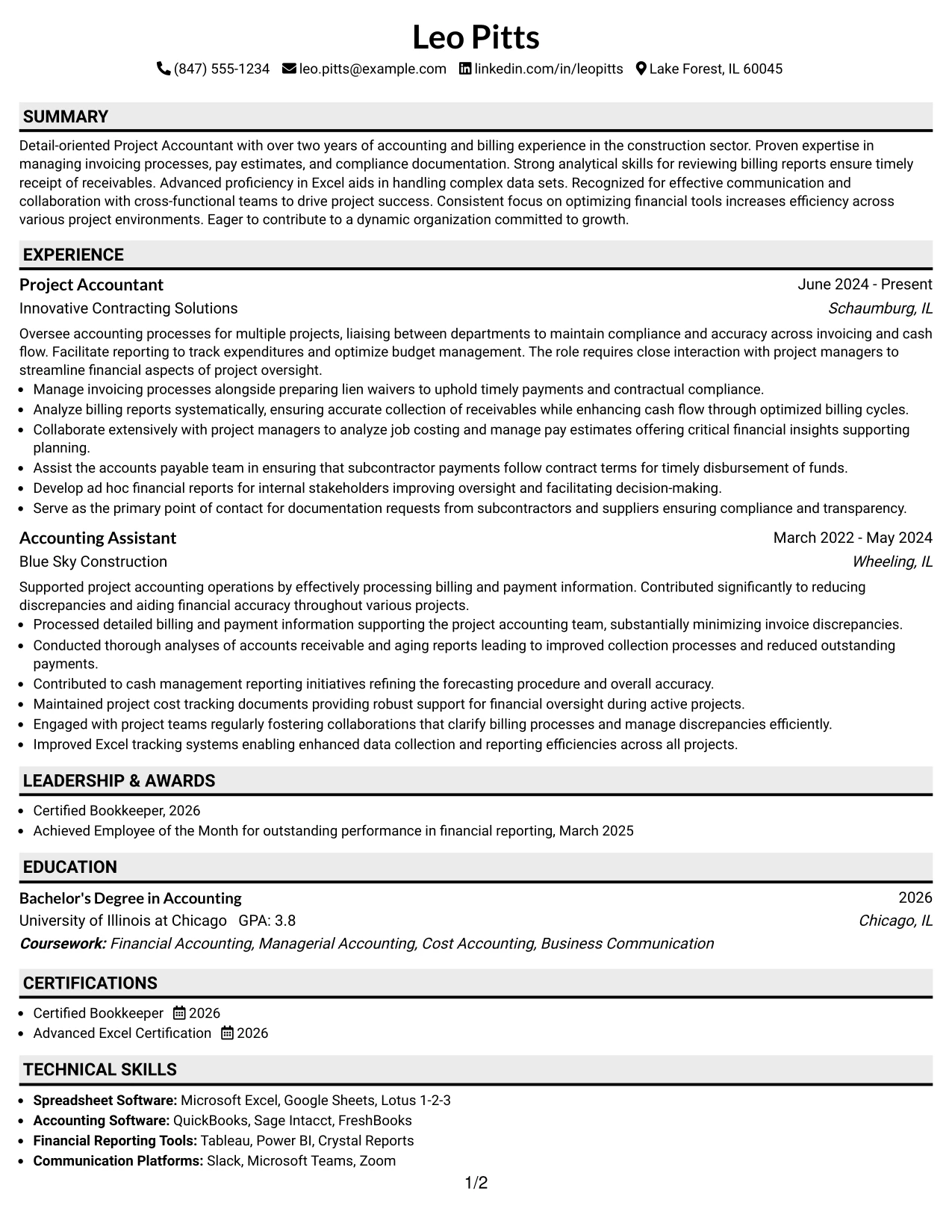 Resume Example Page 1