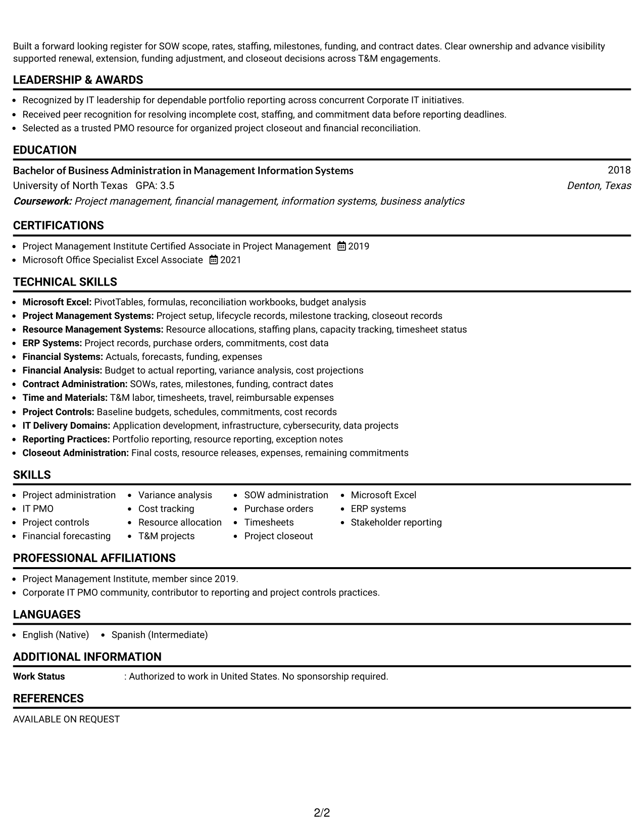 Resume Example Page 2