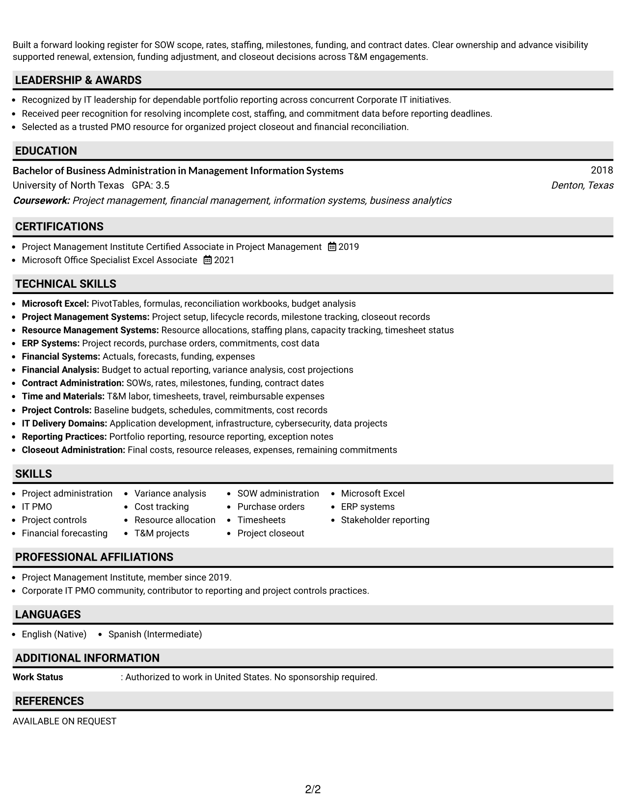 Resume Example Page 2
