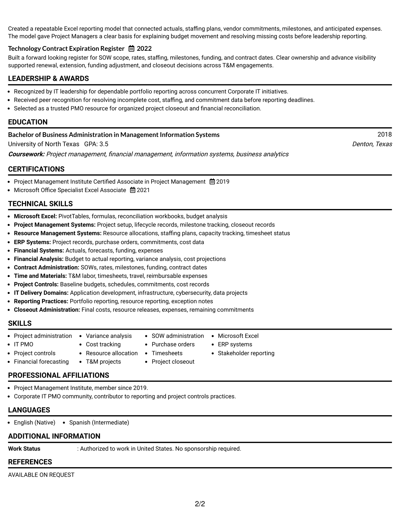 Resume Example Page 2