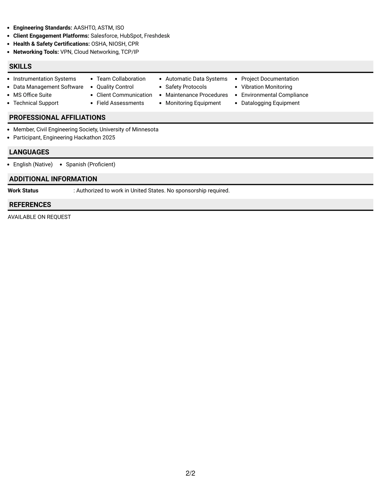 Resume Example Page 2