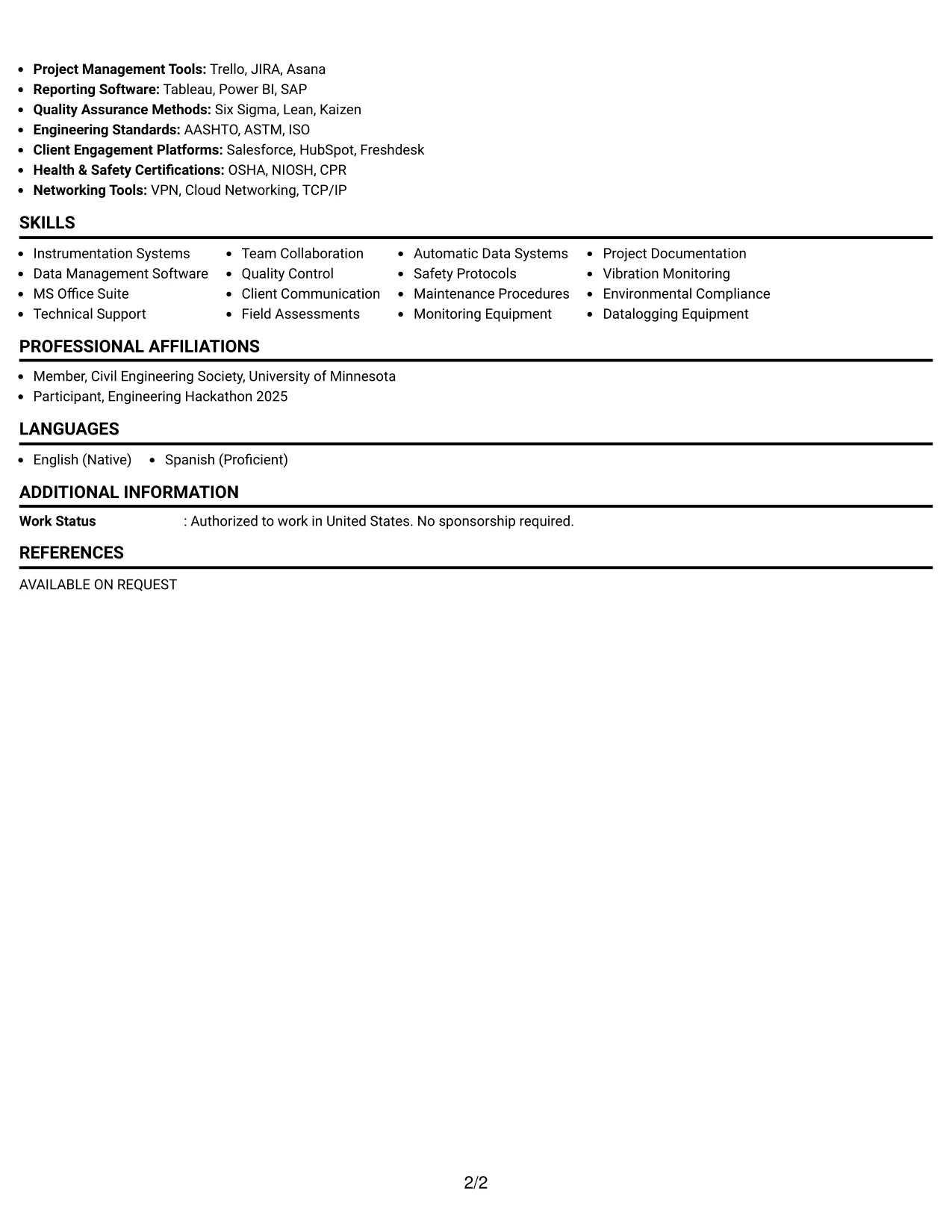 Resume Example Page 2