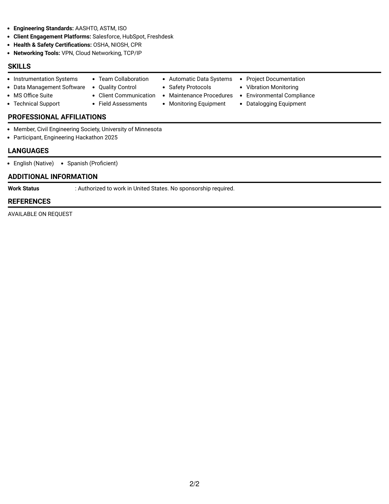 Resume Example Page 2
