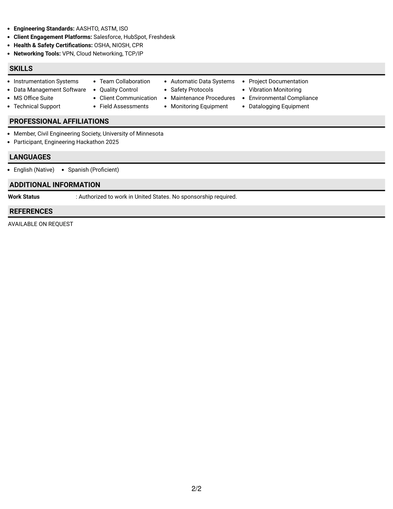 Resume Example Page 2