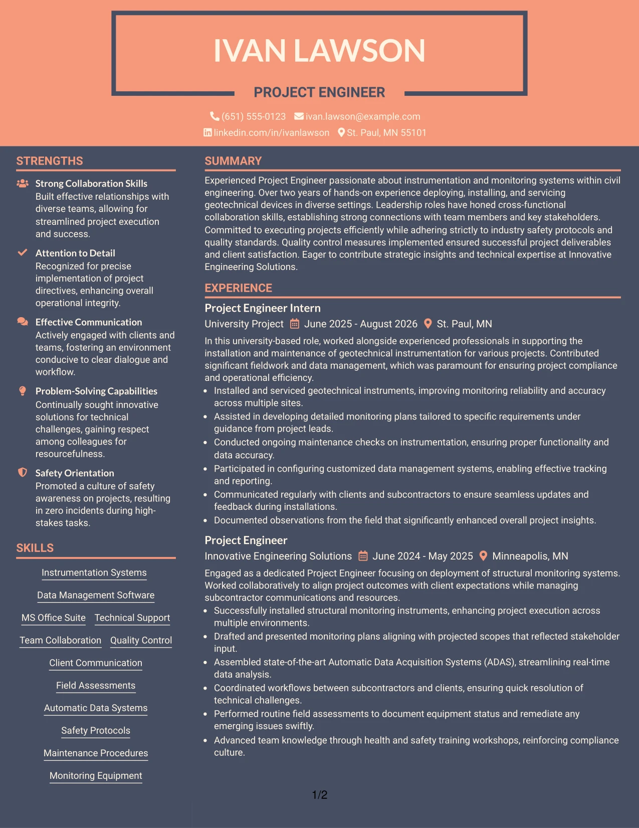 Resume Example Page 1