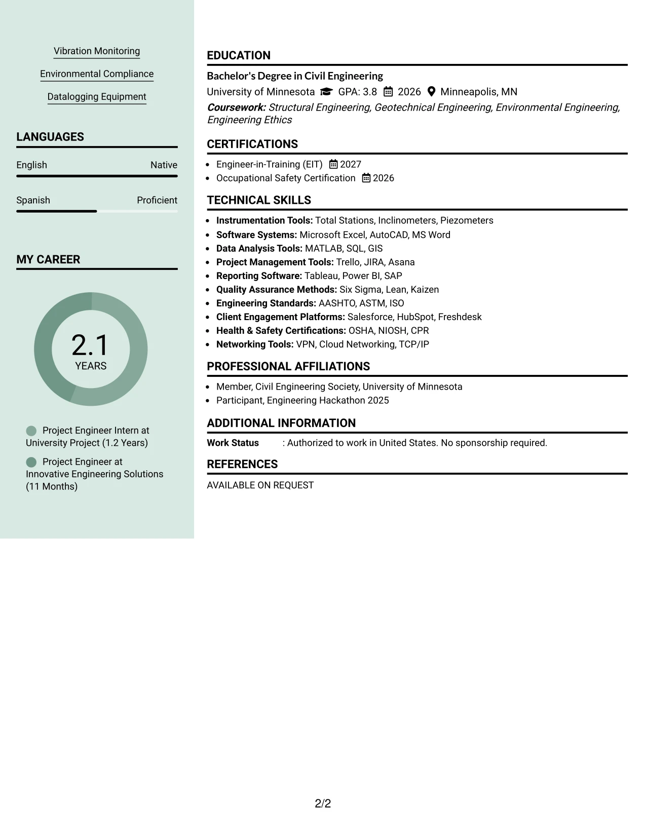 Resume Example Page 2