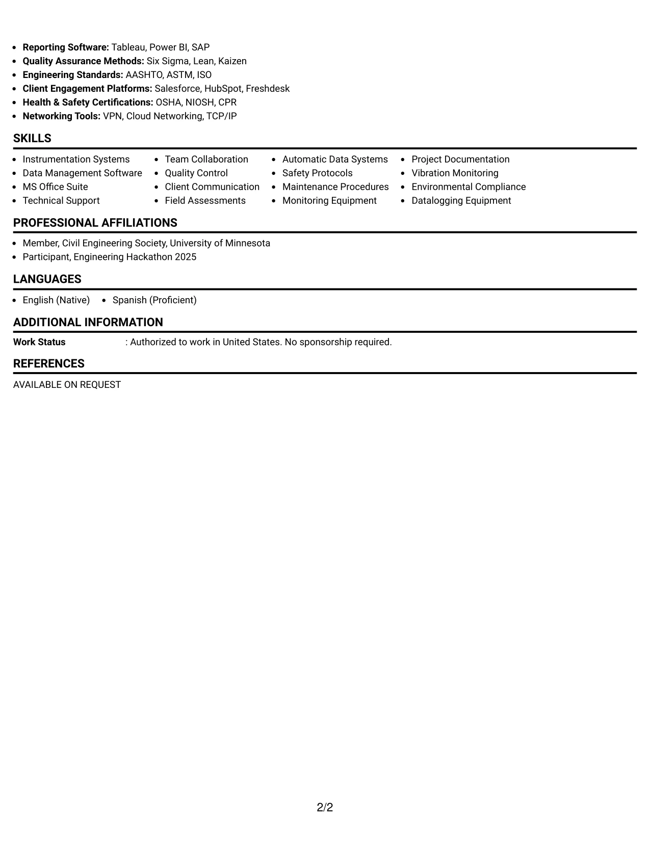 Resume Example Page 2