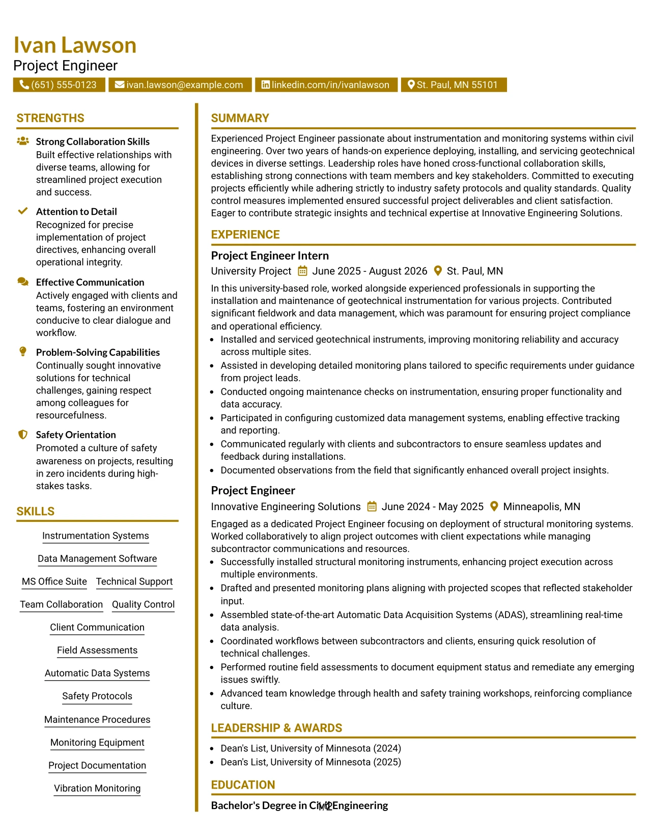 Resume Example Page 1