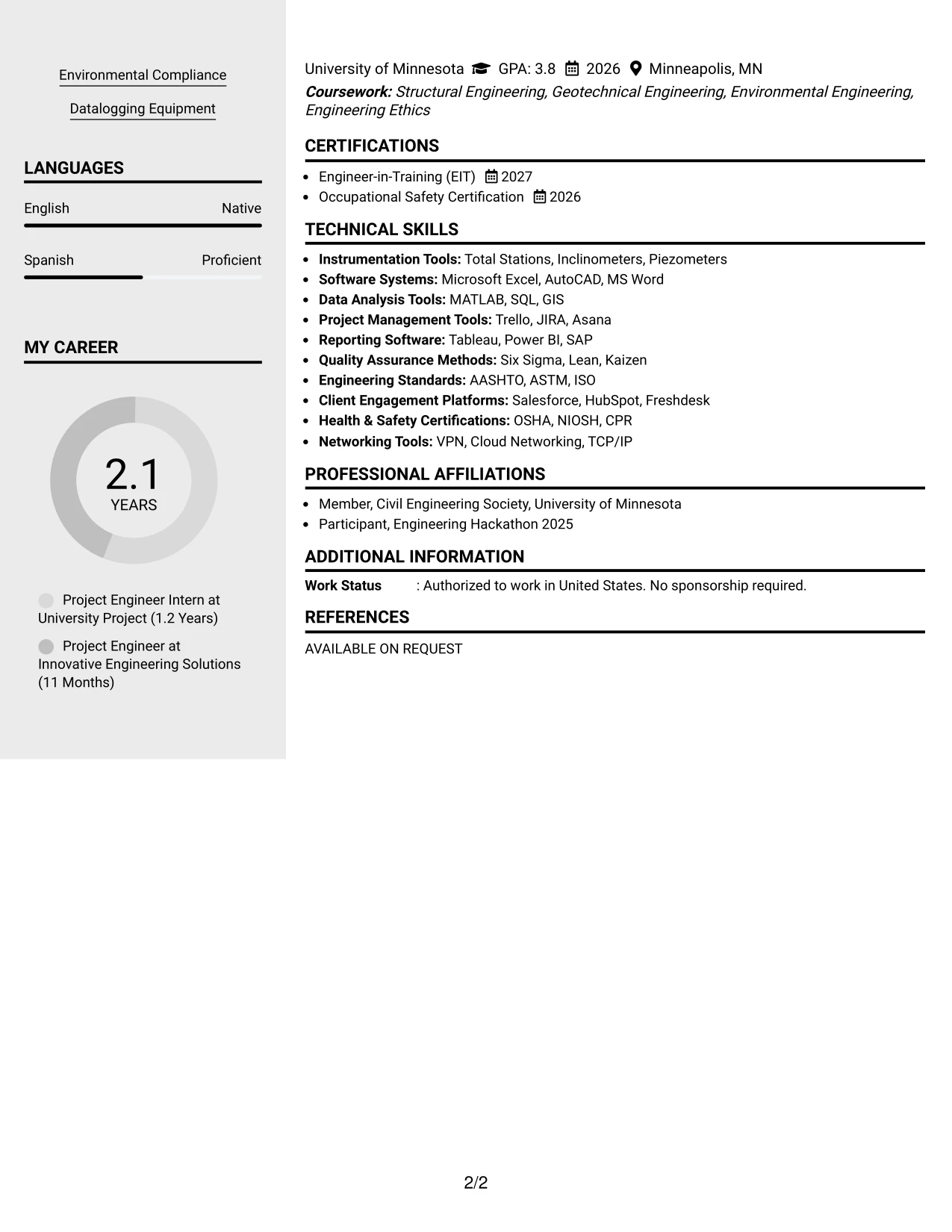 Resume Example Page 2