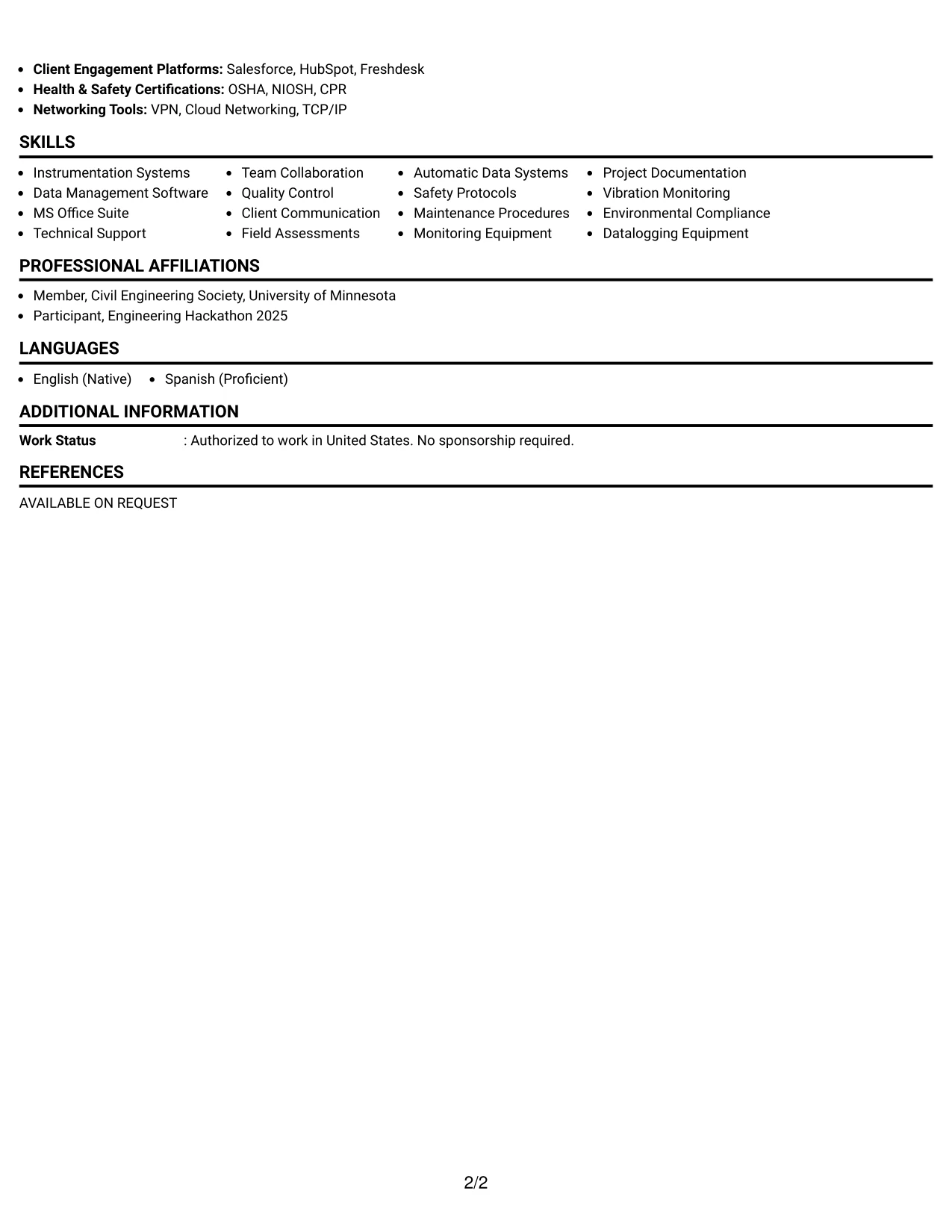 Resume Example Page 2