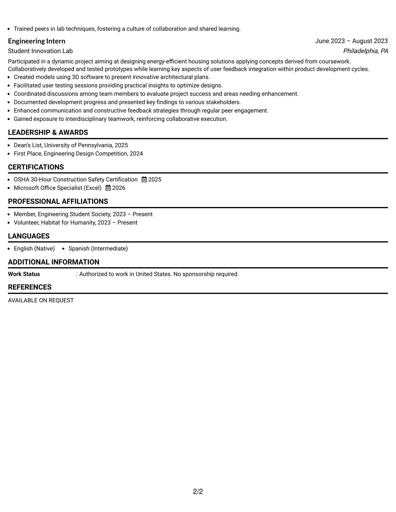 Resume Example Page 2