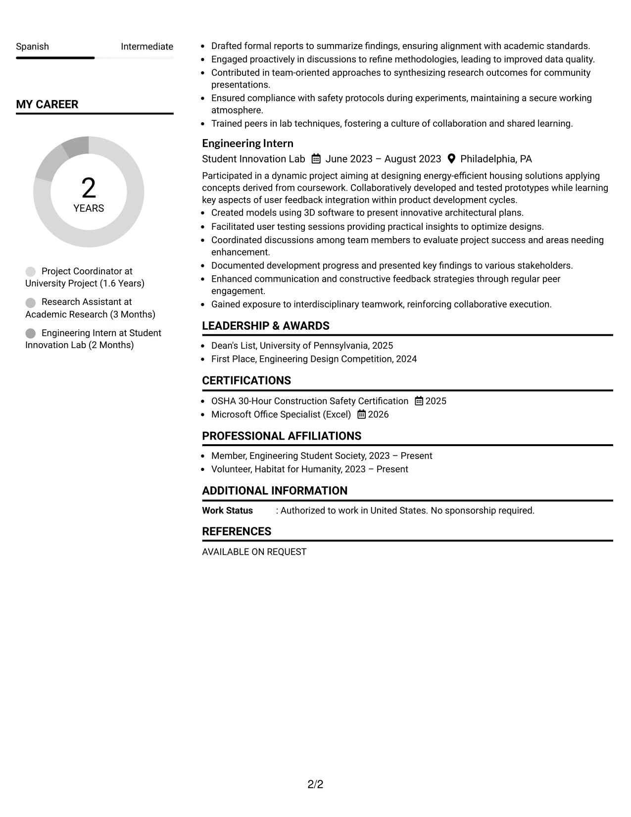 Resume Example Page 2