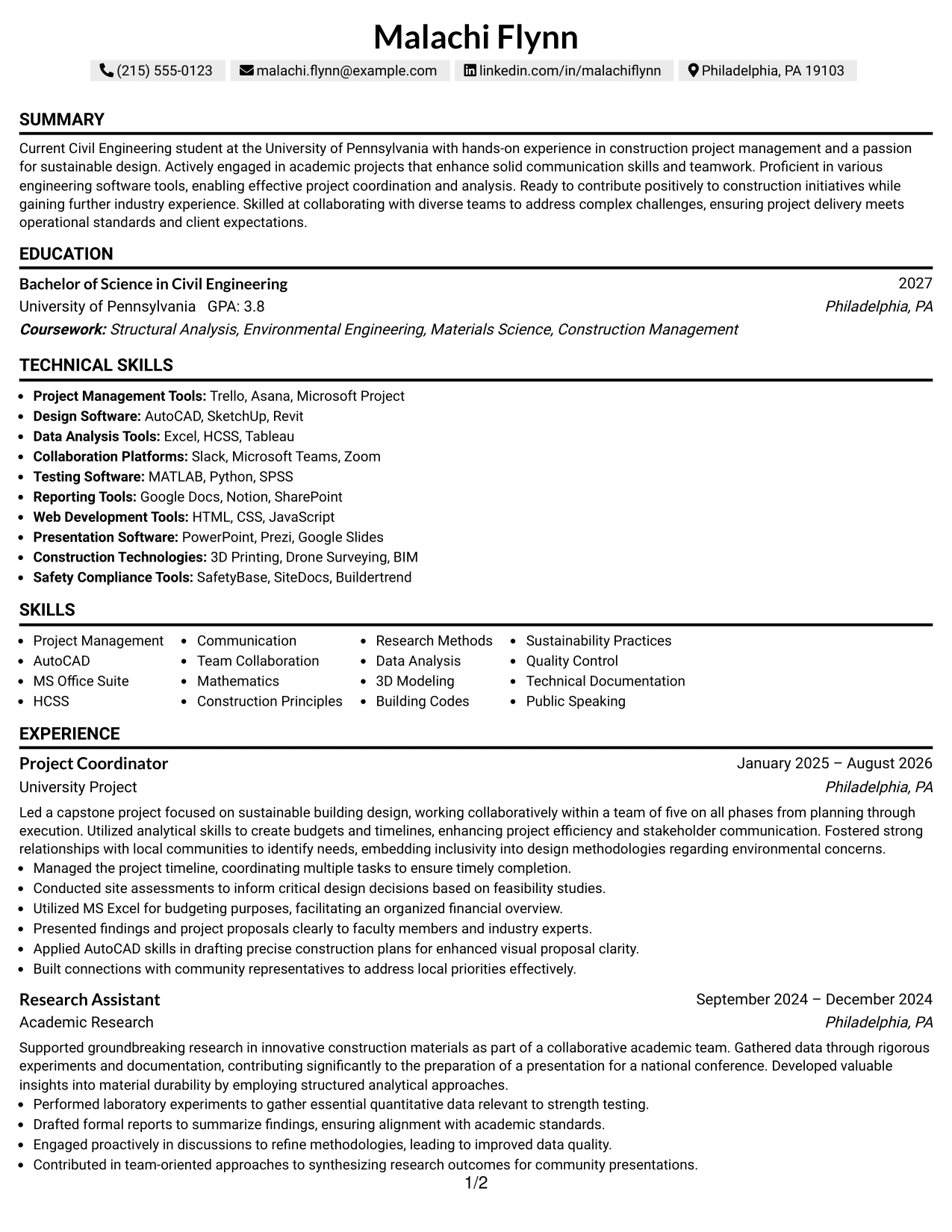 Resume Example Page 1