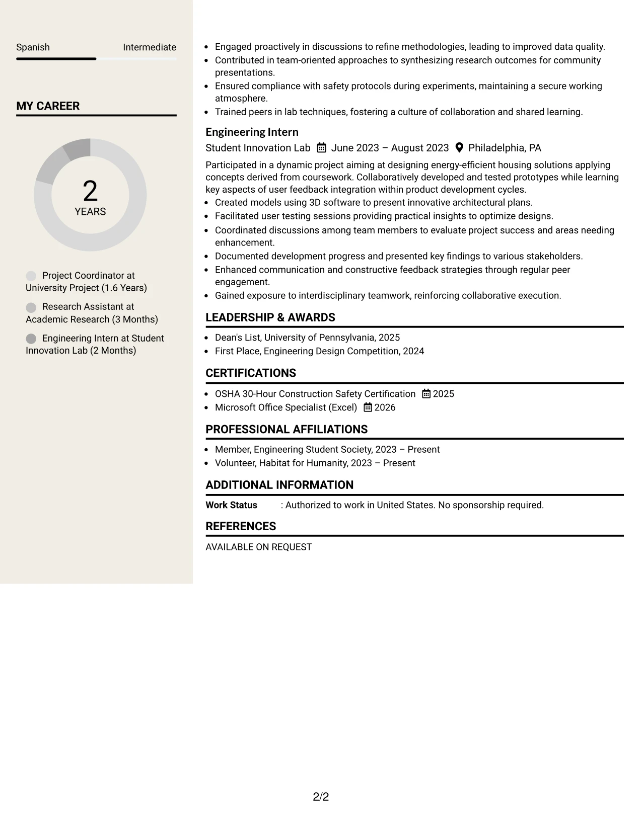 Resume Example Page 2
