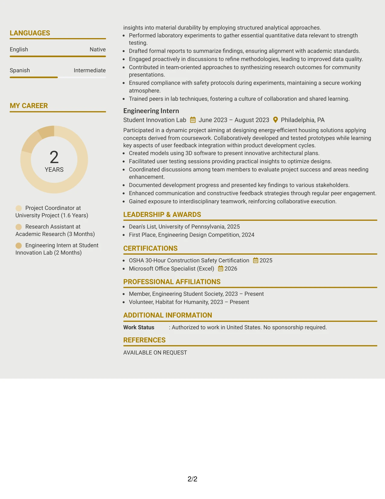 Resume Example Page 2