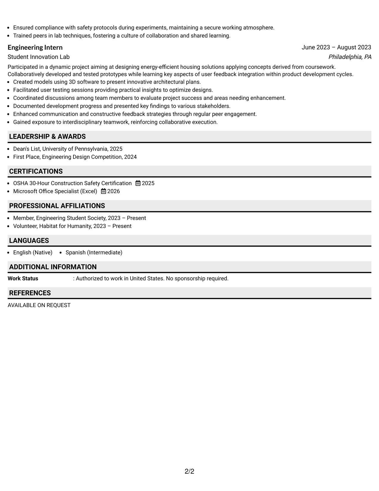 Resume Example Page 2