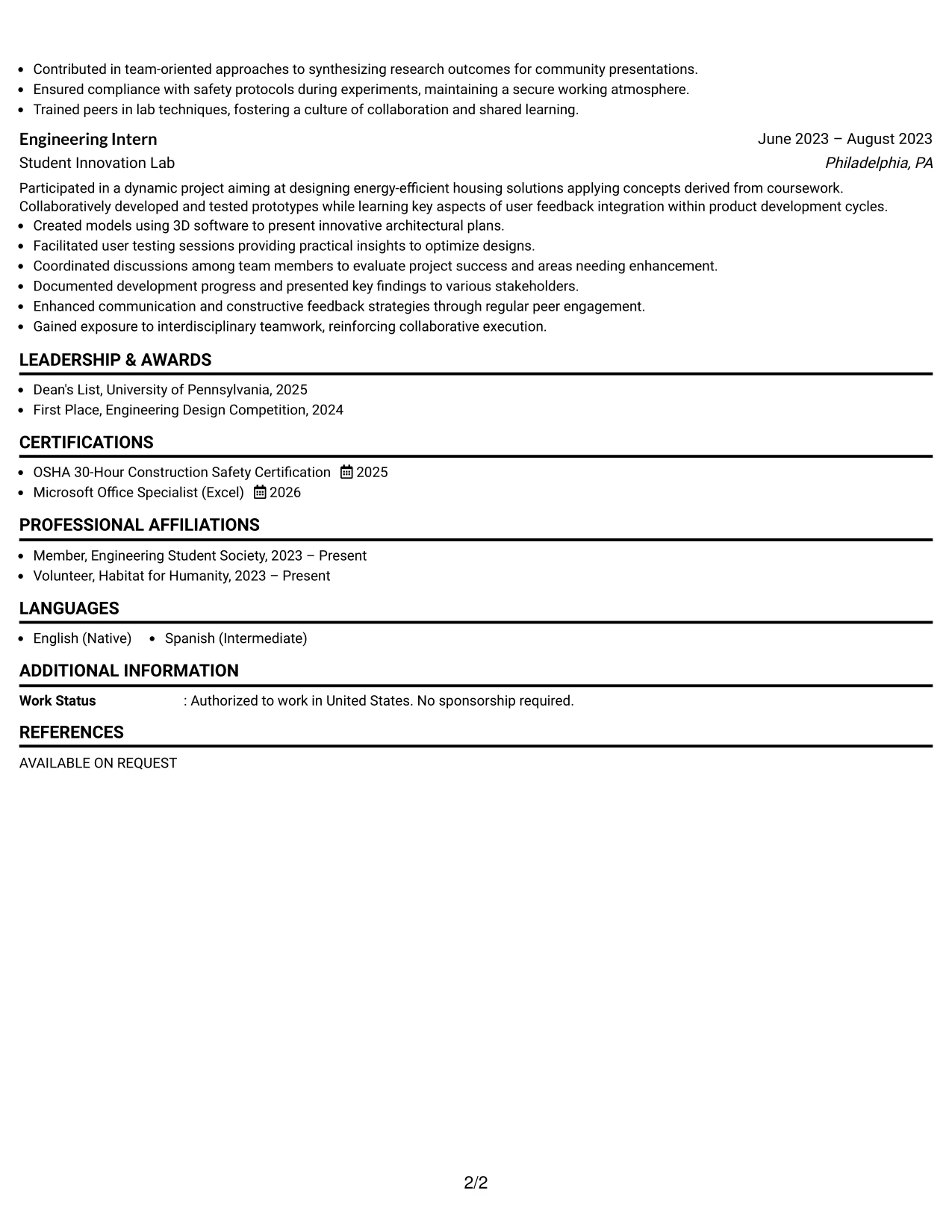 Resume Example Page 2