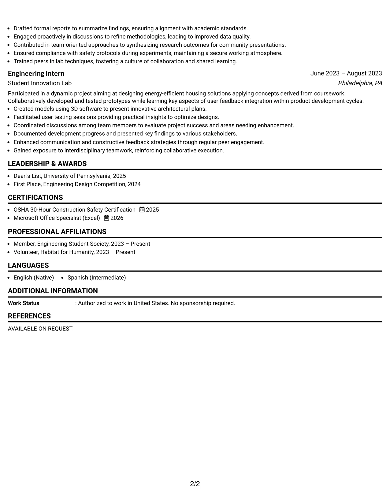 Resume Example Page 2