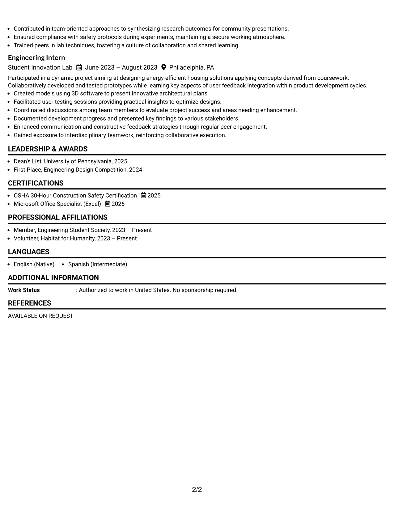 Resume Example Page 2