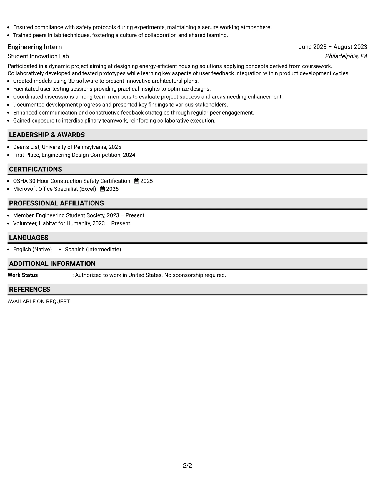 Resume Example Page 2