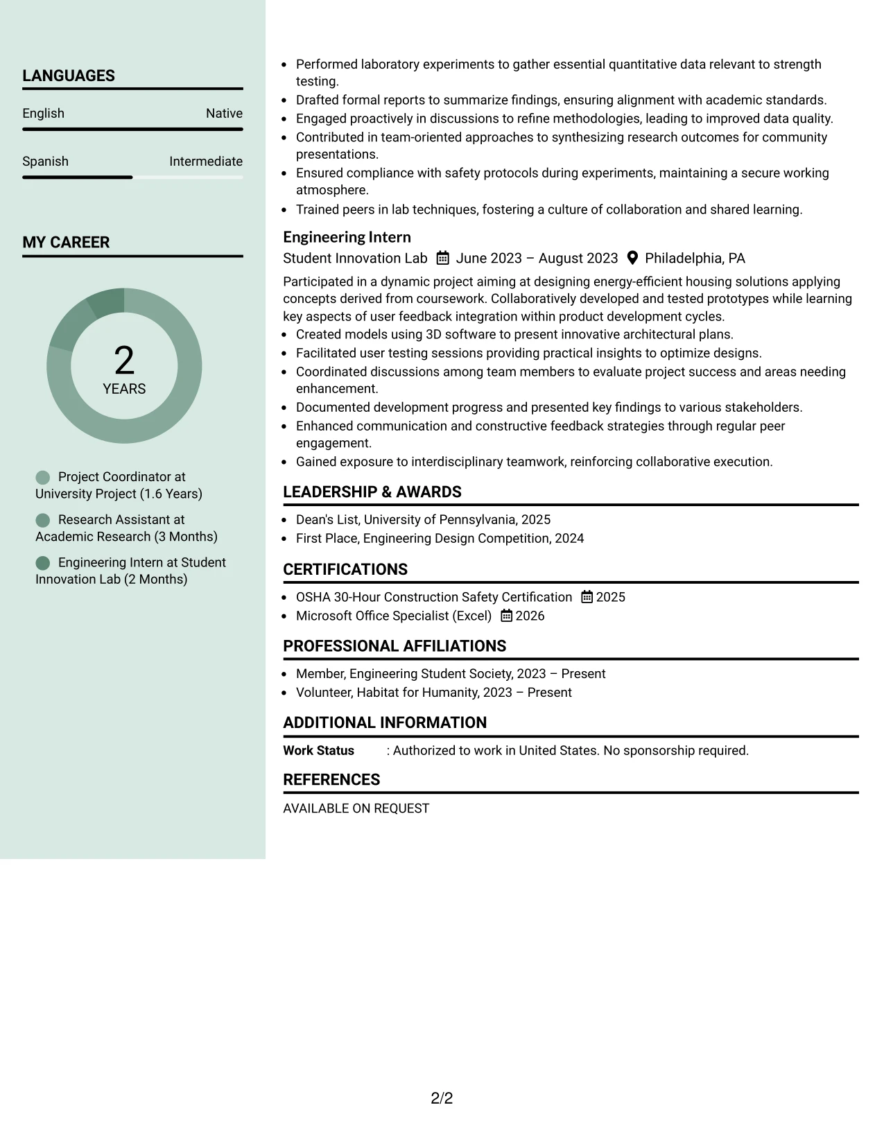 Resume Example Page 2