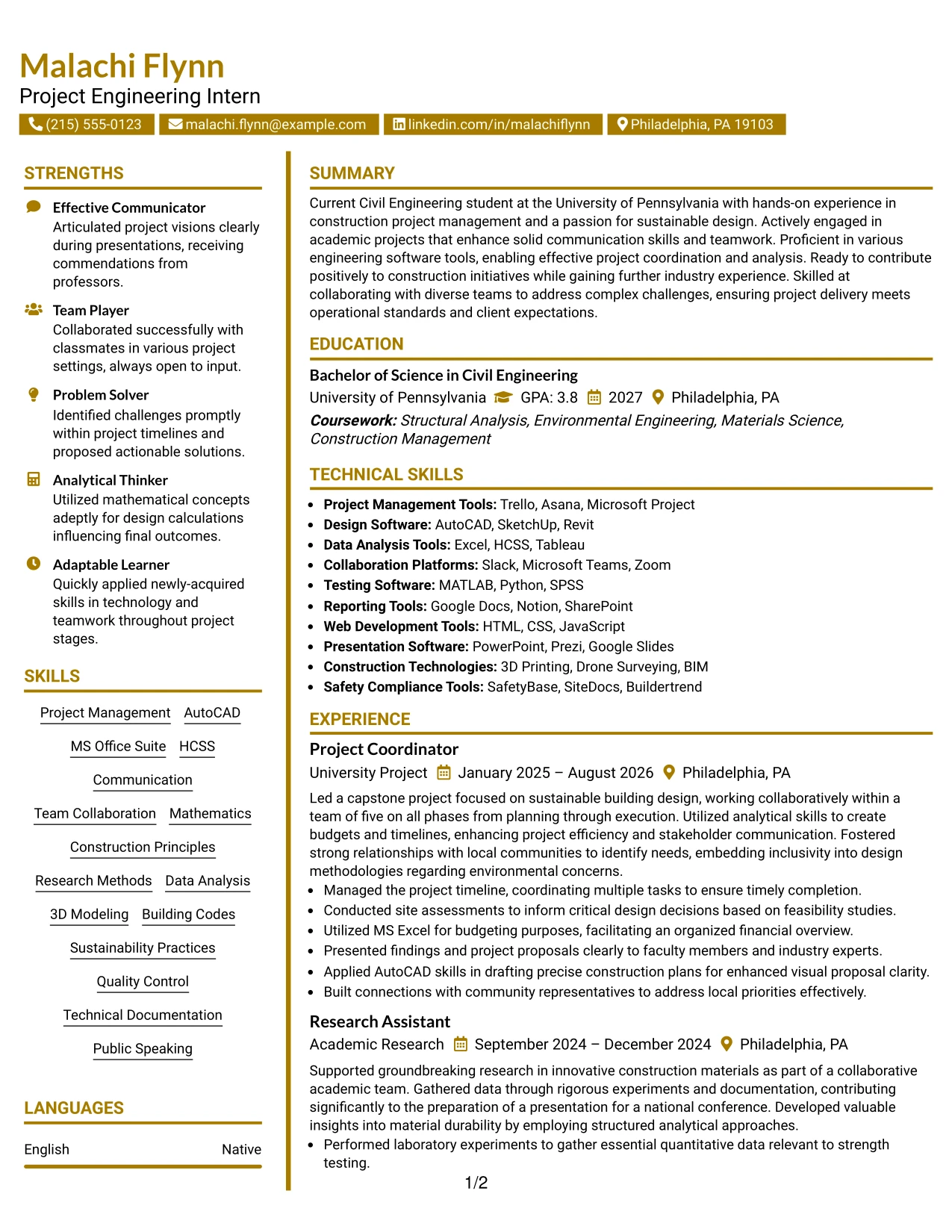 Resume Example Page 1