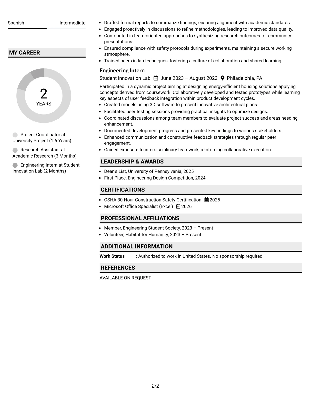 Resume Example Page 2