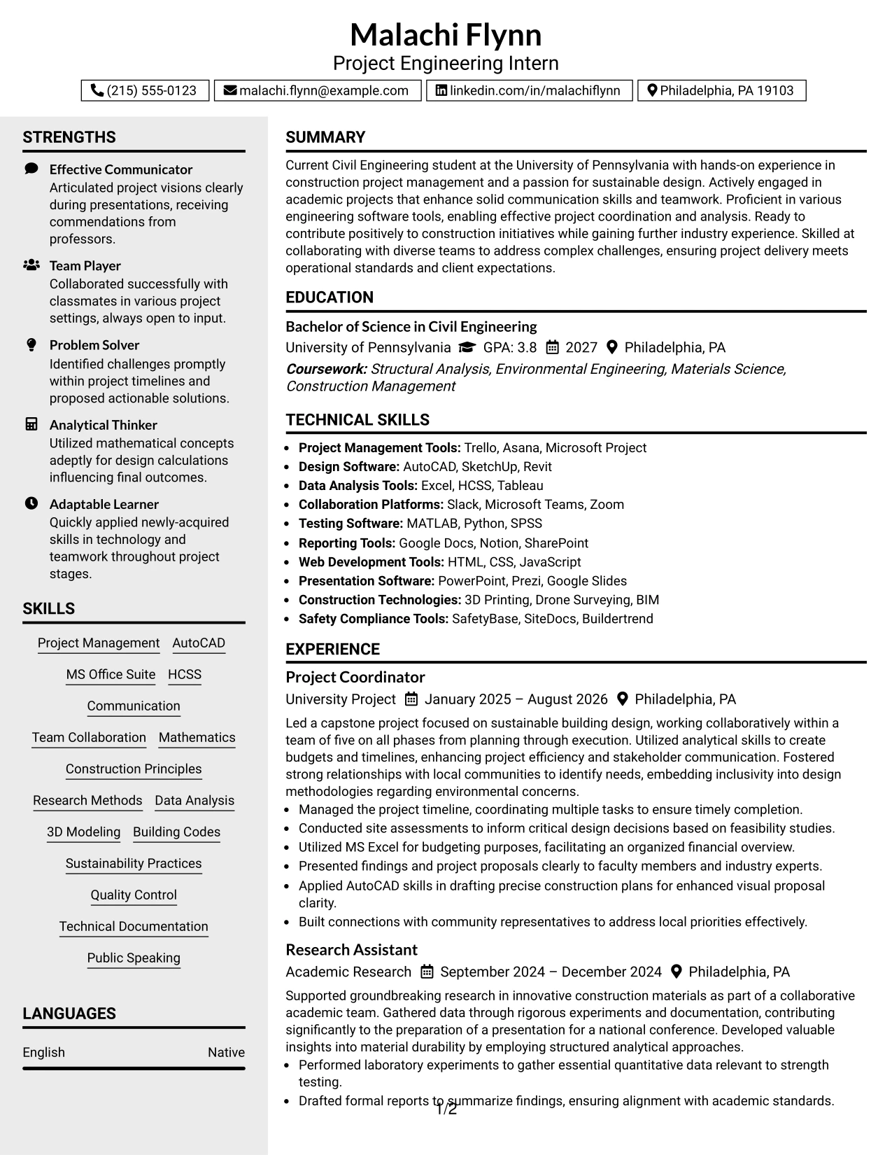 Resume Example Page 1