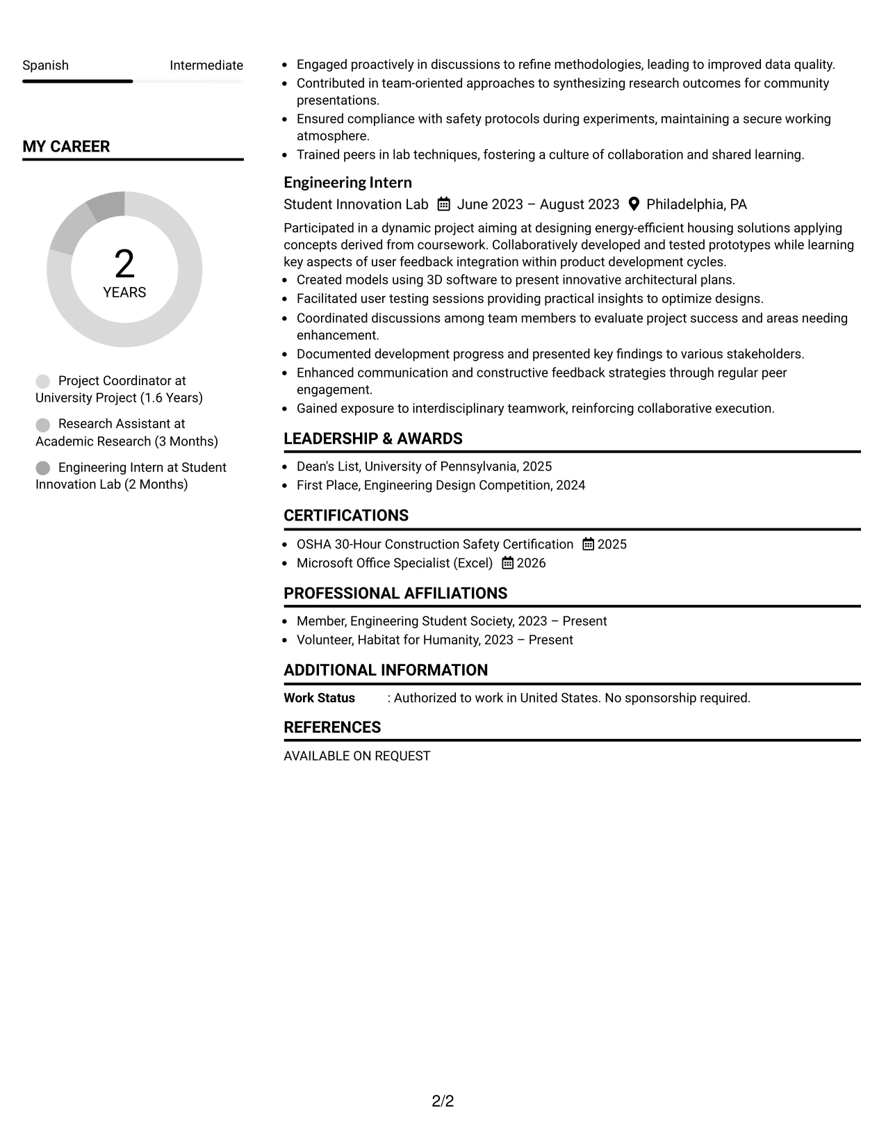 Resume Example Page 2