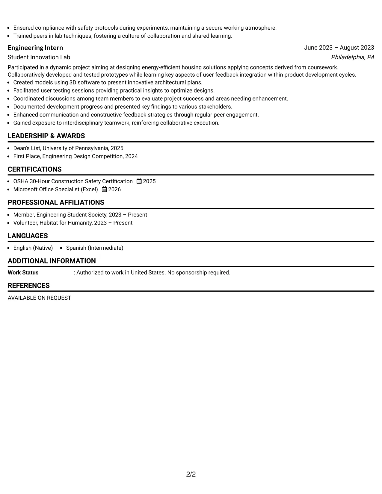 Resume Example Page 2