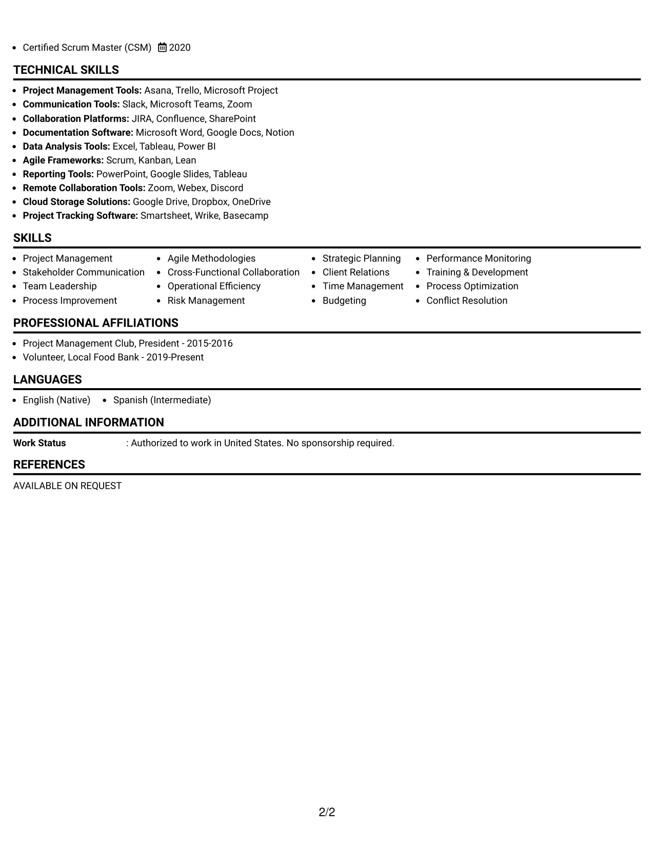 Resume Example Page 2