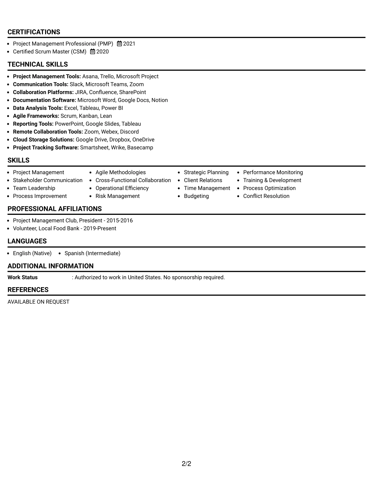 Resume Example Page 2