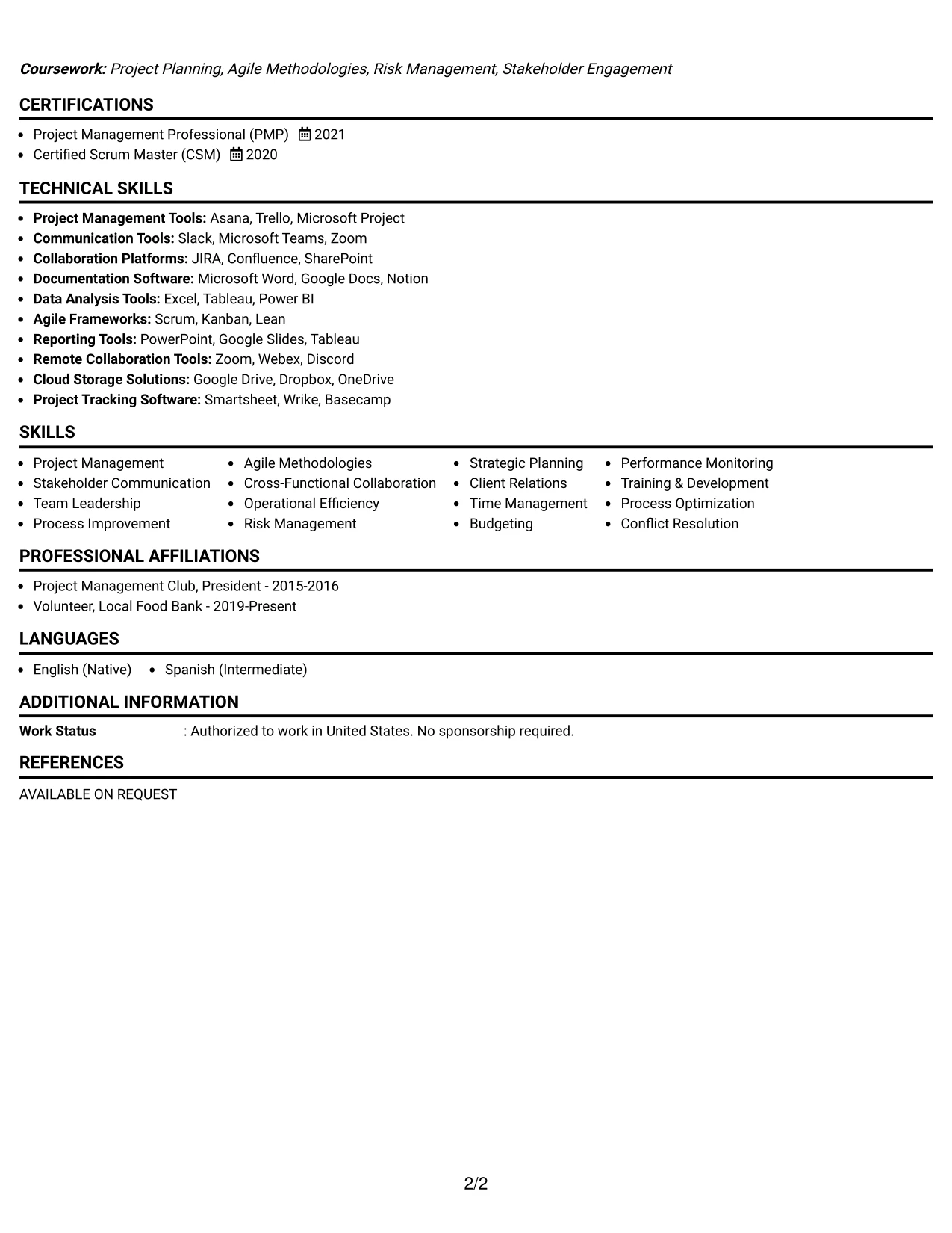 Resume Example Page 2