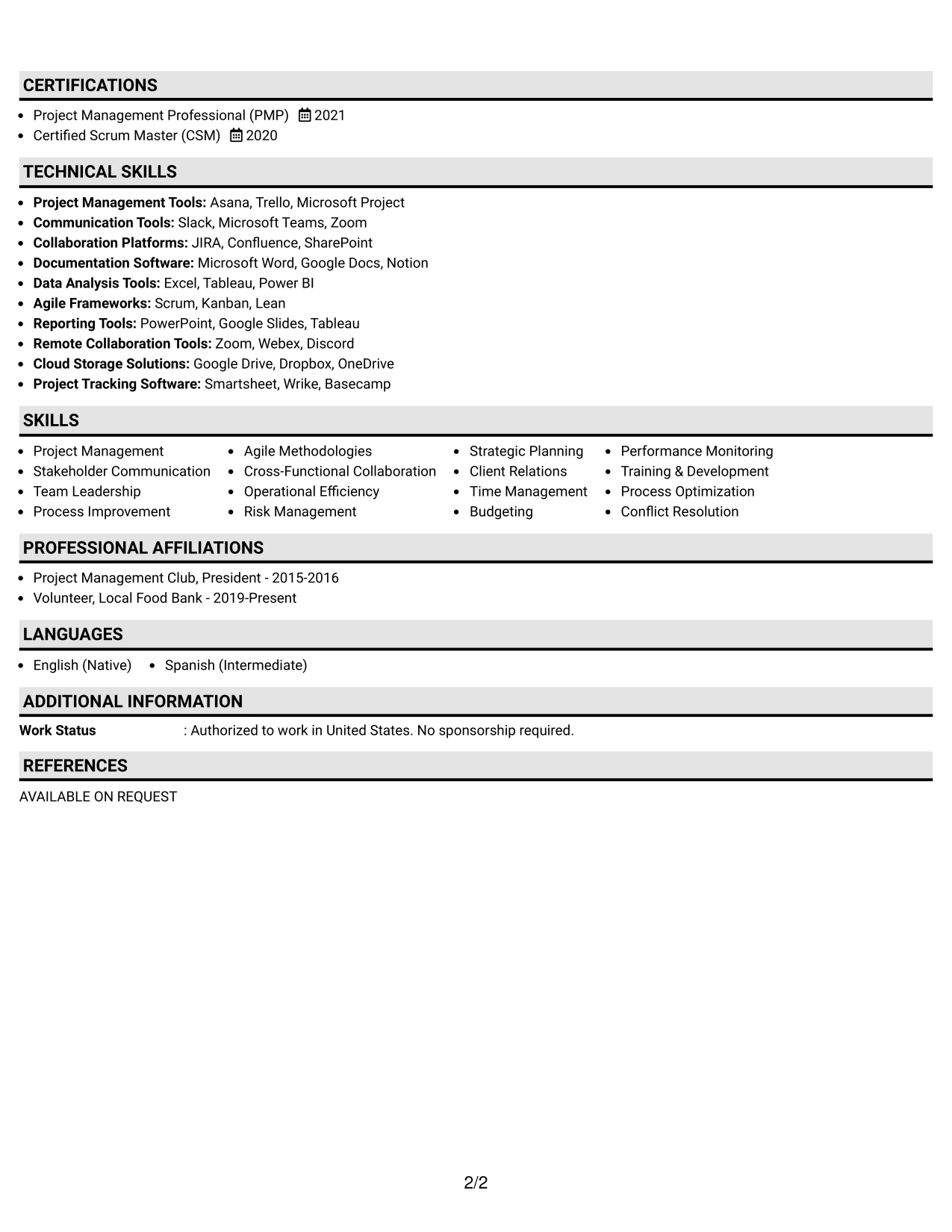 Resume Example Page 2