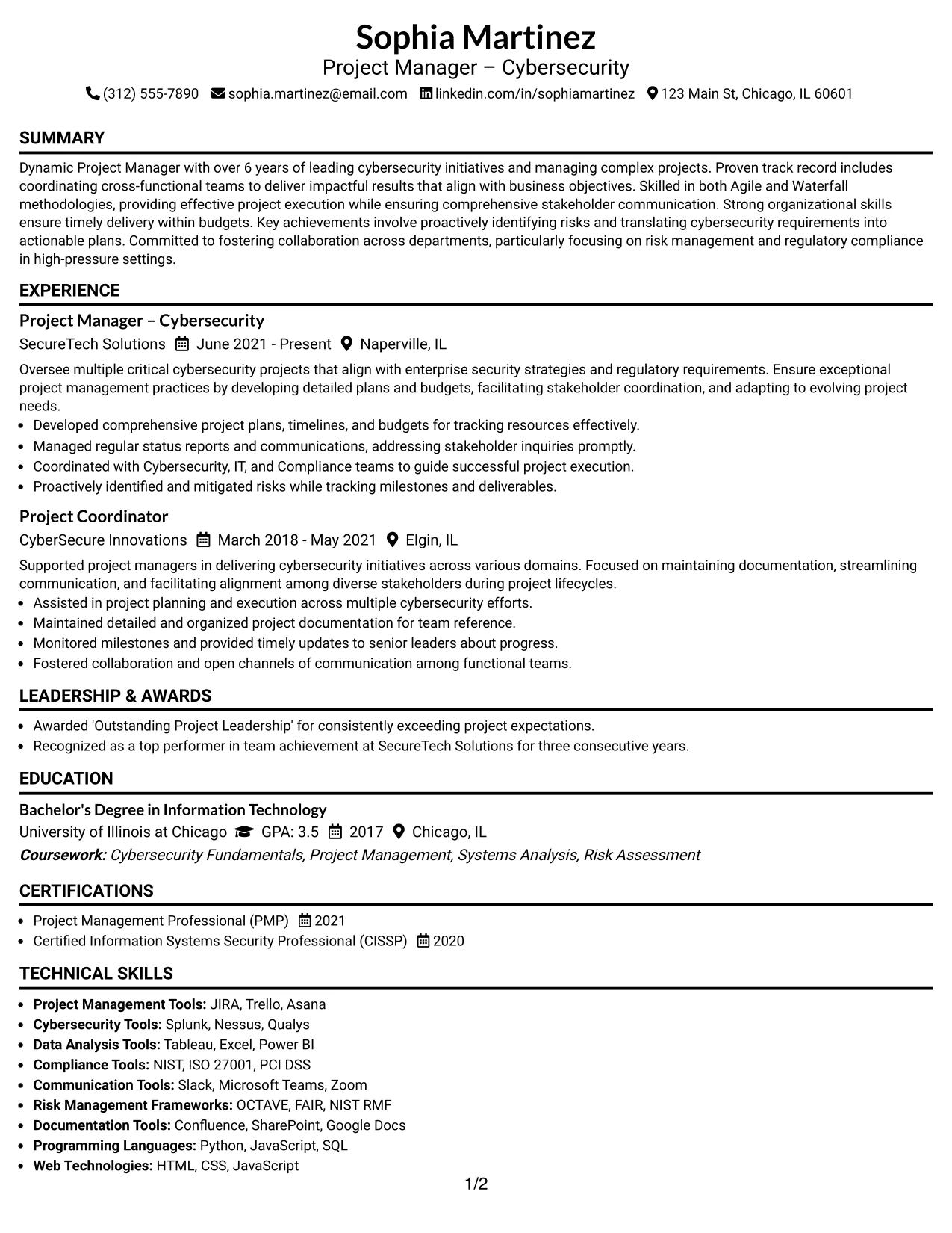 Resume Example Page 1