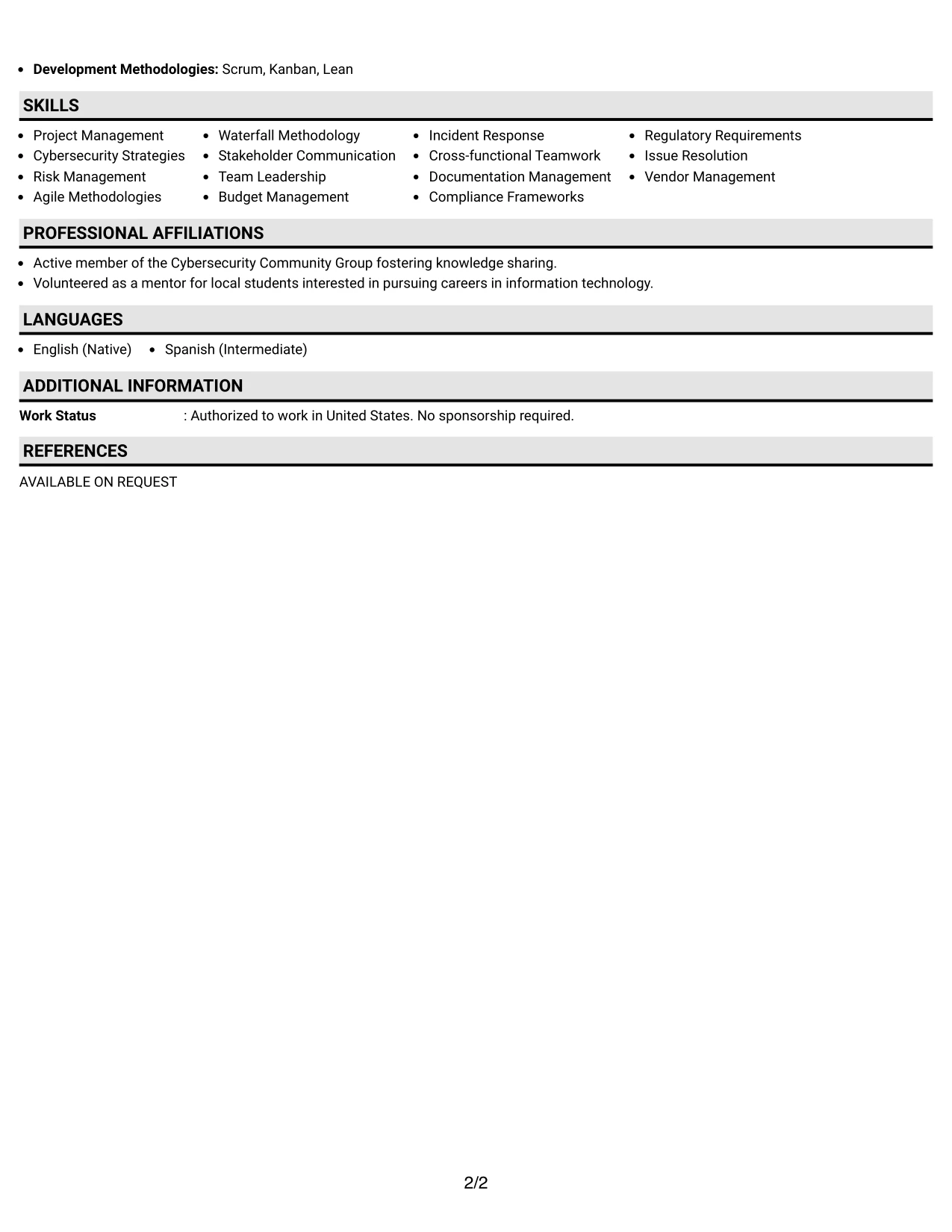 Resume Example Page 2
