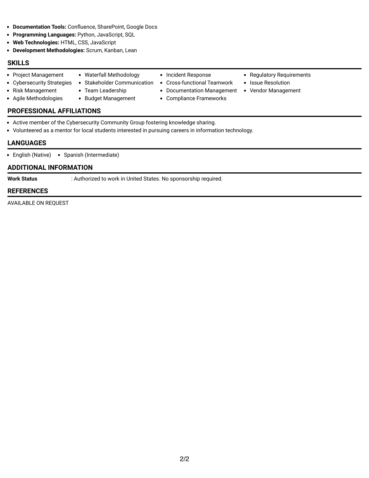 Resume Example Page 2