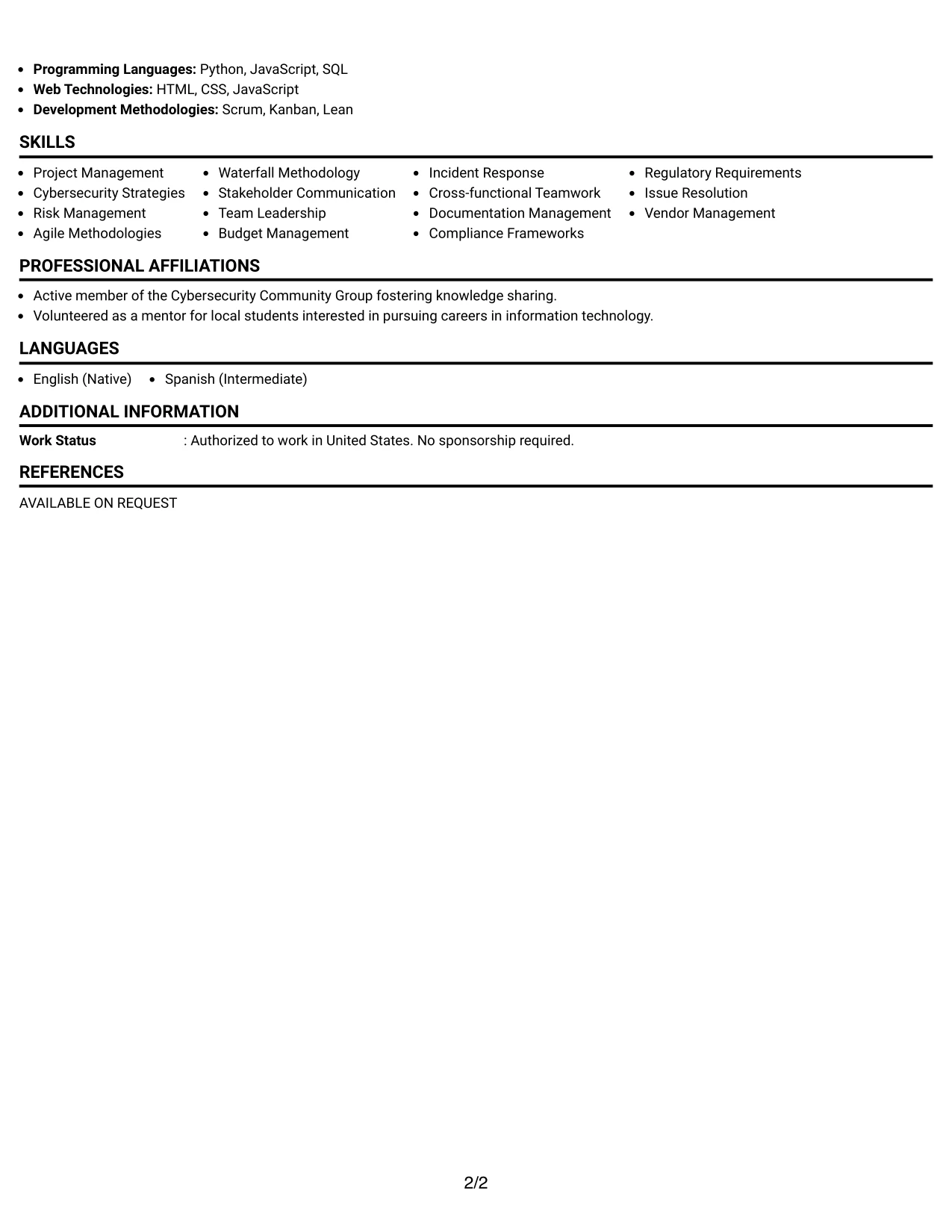 Resume Example Page 2