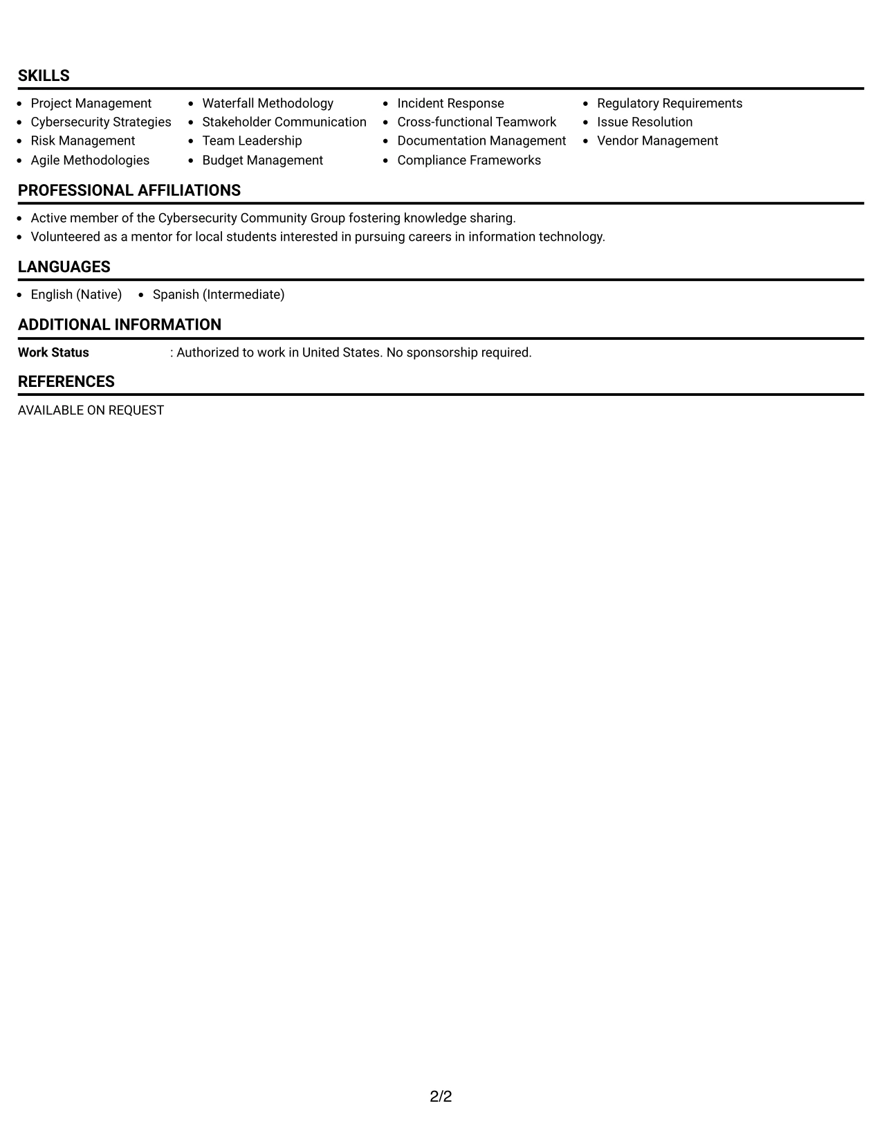 Resume Example Page 2