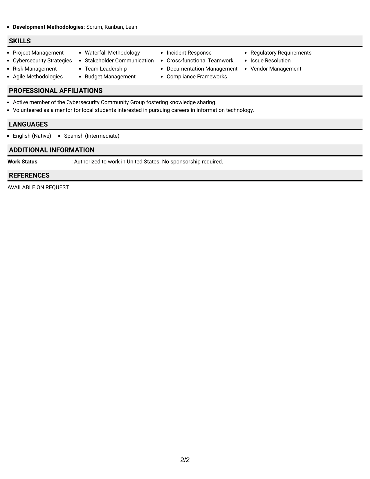 Resume Example Page 2